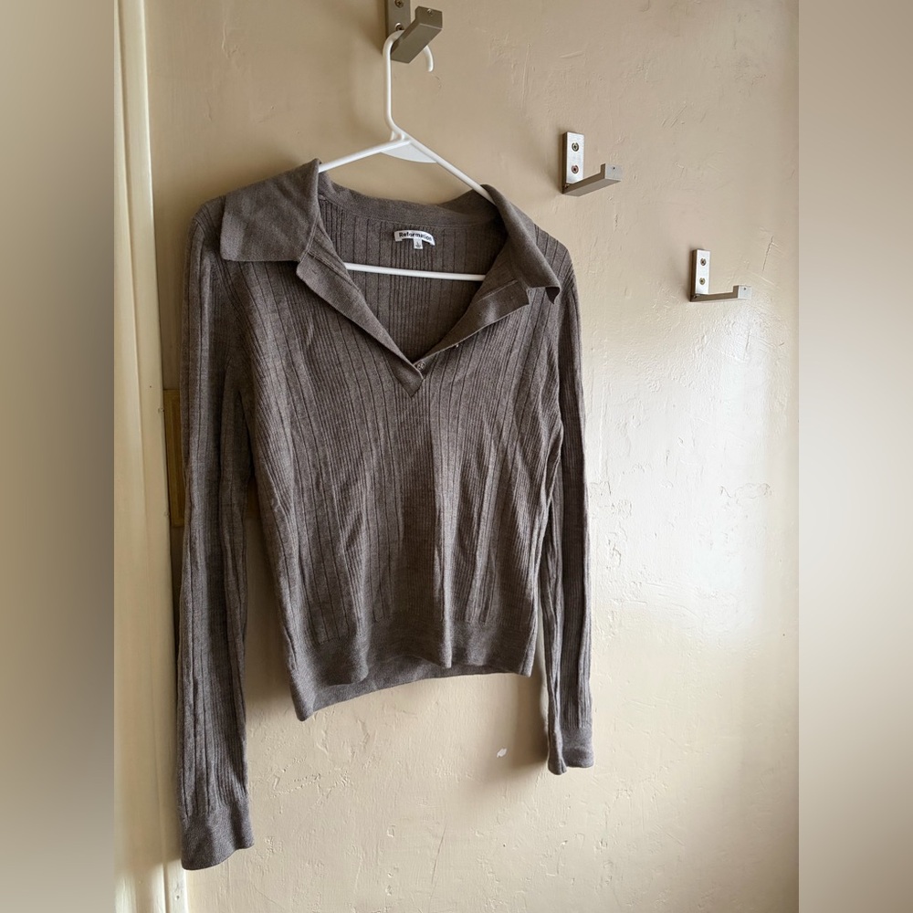 Reformation Taupe Ribbed 100% Merino Wool Sweater
